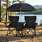 Set de 2 sillas plegables de camping negras con sombrilla y mesa - Miniatura 4