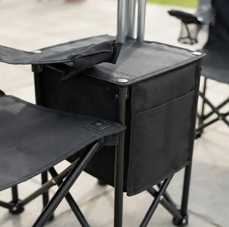 Set de 2 sillas plegables de camping negras con sombrilla y mesa 5