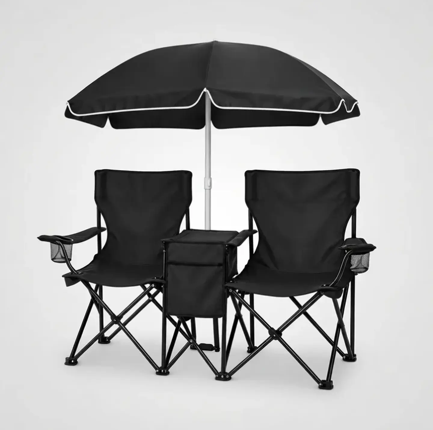 Set de 2 sillas plegables de camping negras con sombrilla y mesa 6