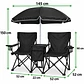 Set de 2 sillas plegables de camping negras con sombrilla y mesa - Miniatura 2