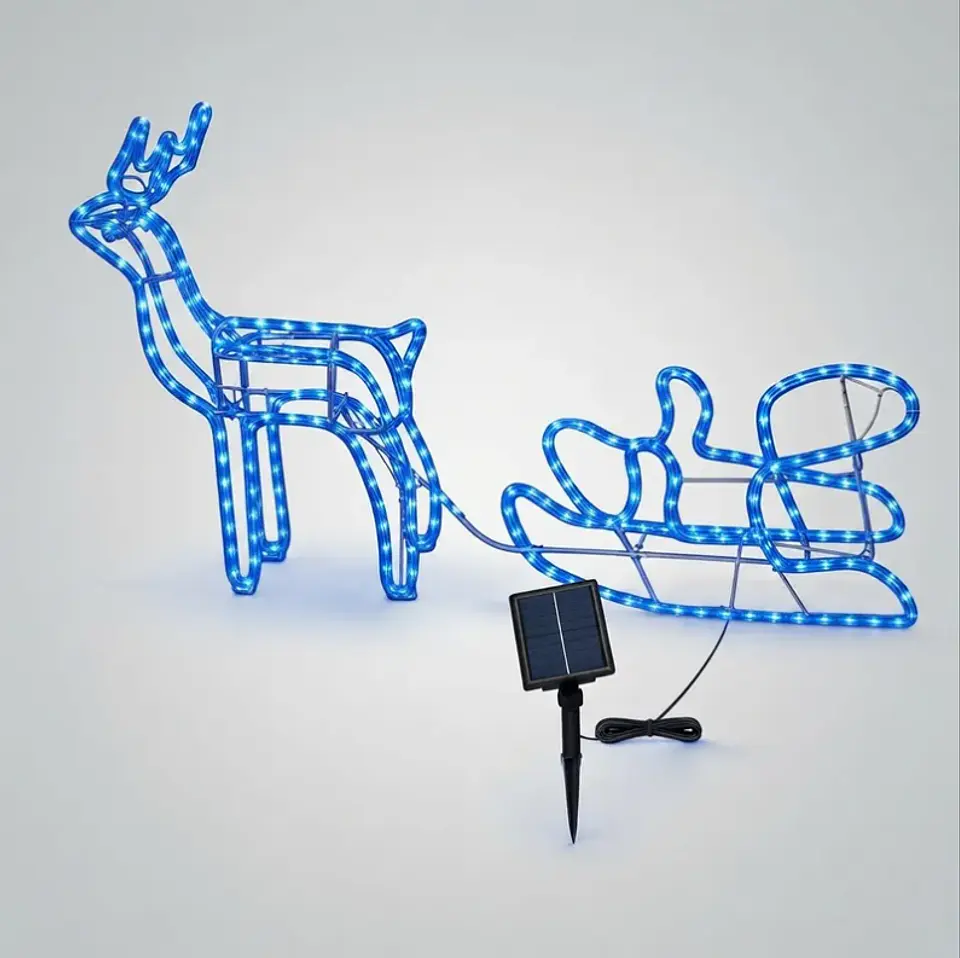 Reno y trineo navideño LED azul solar 120 cm 5