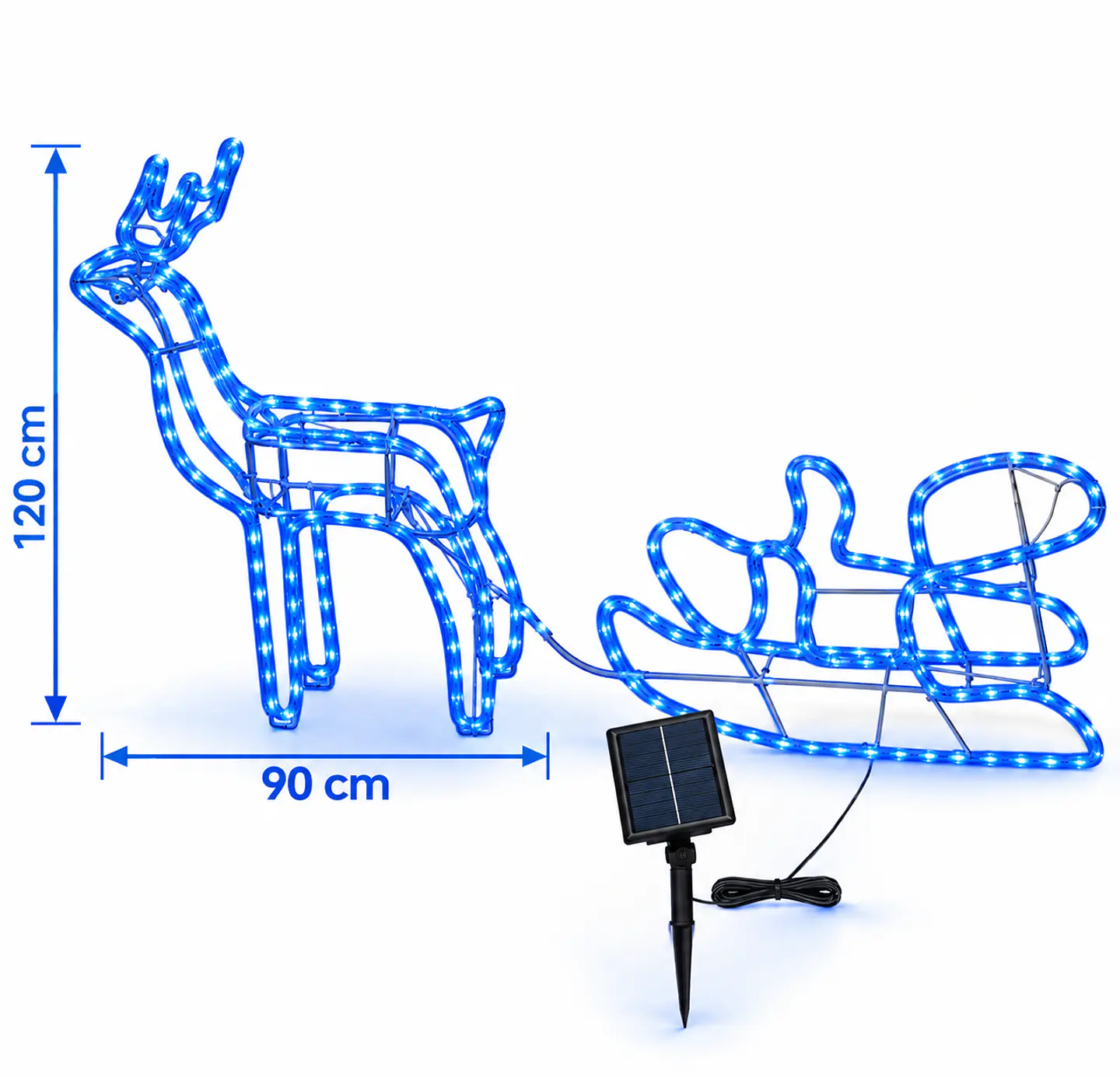 Reno y trineo navideño LED azul solar 120 cm 2