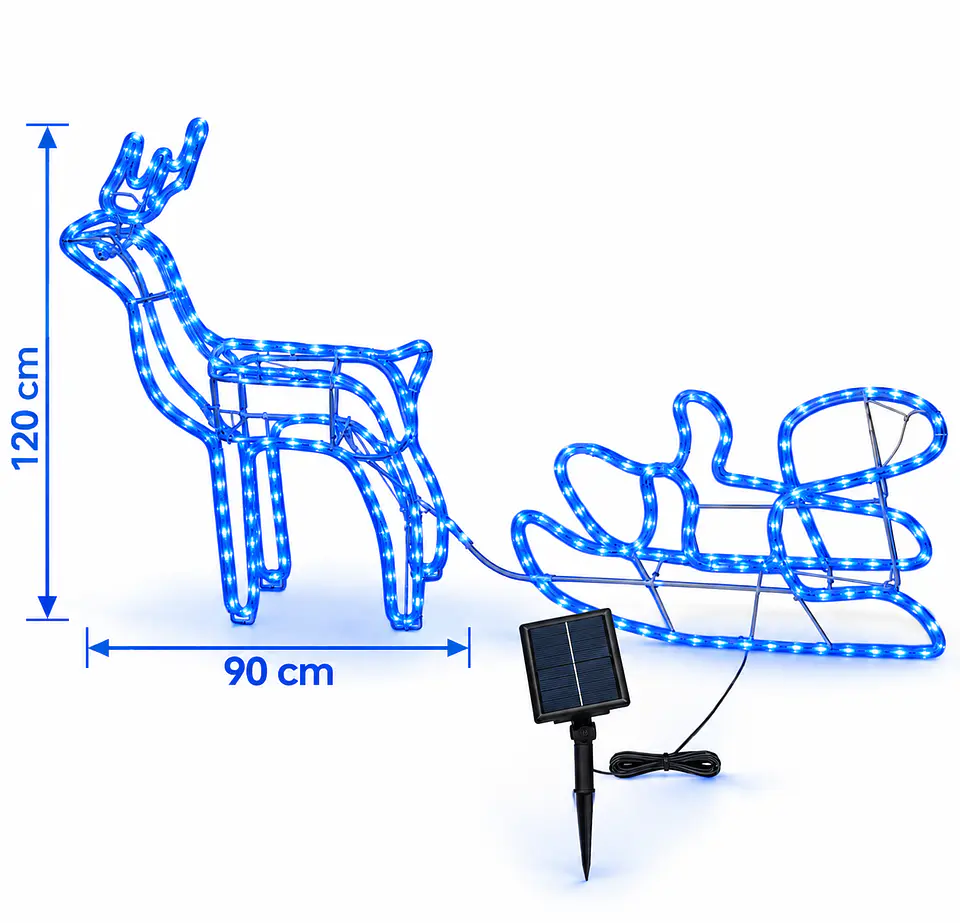 Reno y trineo navideño LED azul solar 120 cm 2