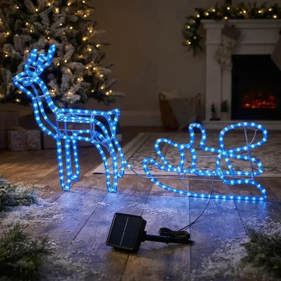 Reno y trineo navideño LED azul solar 120 cm 3