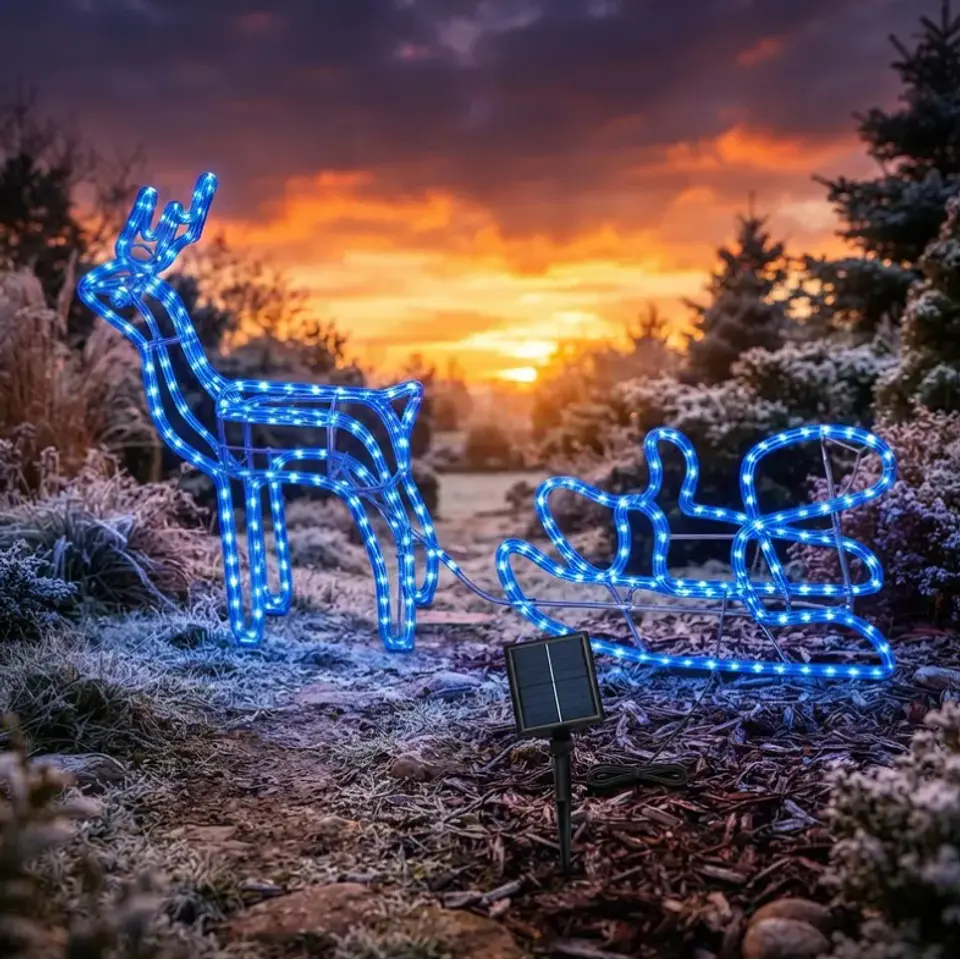 Reno y trineo navideño LED azul solar 120 cm 4