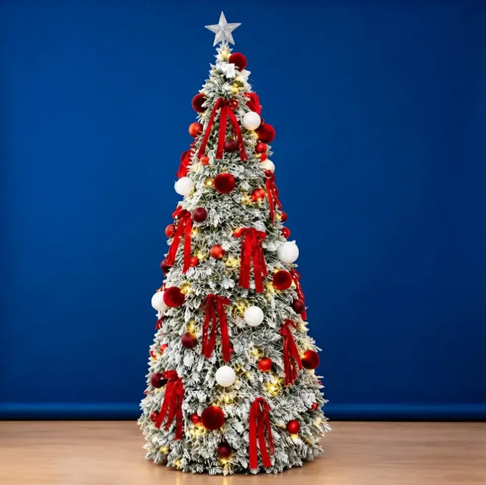 Árbol De Navidad Plegable Puntas Blancas Y Luces 210 Cm 3