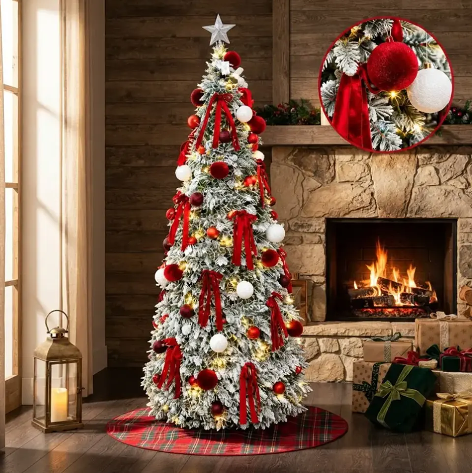 Árbol De Navidad Plegable Puntas Blancas Y Luces 210 Cm 4