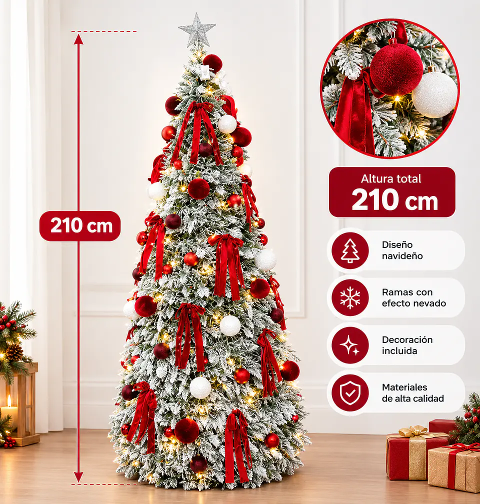 Árbol De Navidad Plegable Puntas Blancas Y Luces 210 Cm 5