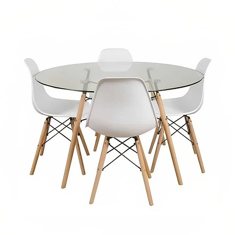Comedor Mesa Eames Vidrio 100cm + 4 Sillas Eames 