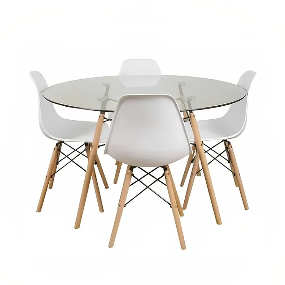 Comedor Mesa Eames Vidrio 100cm + 4 Sillas Eames  1