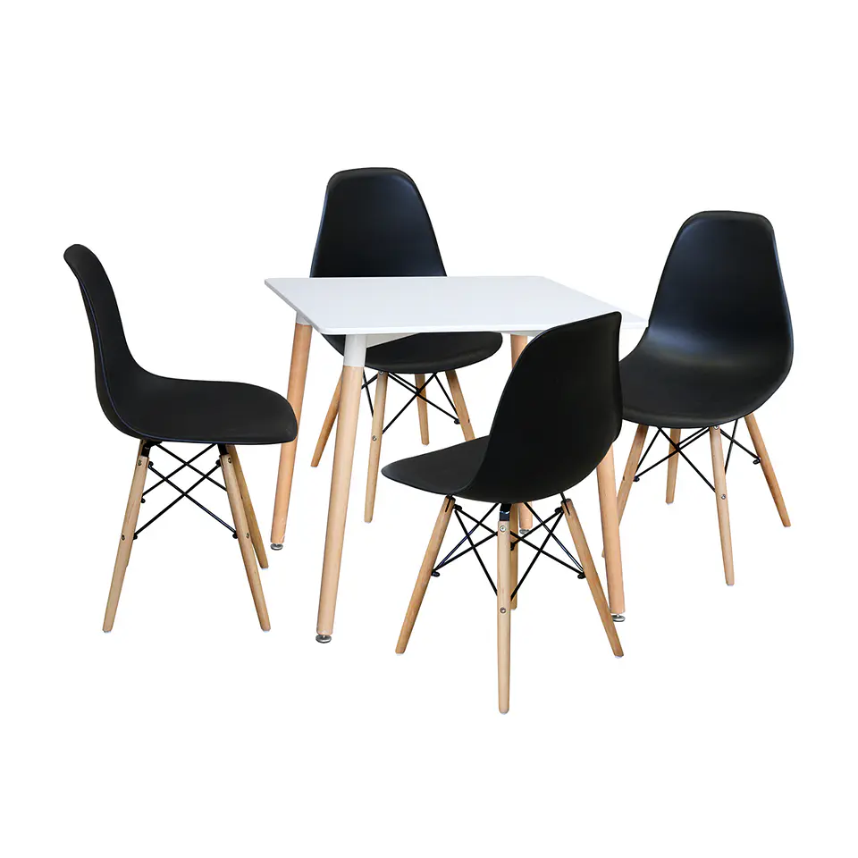 Comedor Mesa Eames Cuadrada Blanca + 4 Sillas Eames Negras 1
