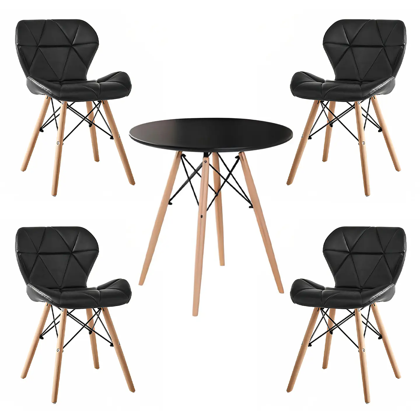 Comedor Mesa Redonda Negra 80cm + 4 Sillas Radar Negras 1