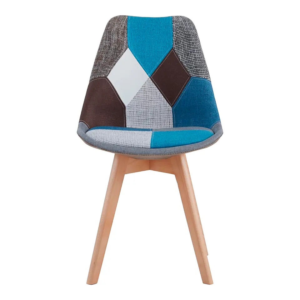 Silla Eames Patchwork Acolchada Tela Wood - Celeste 2