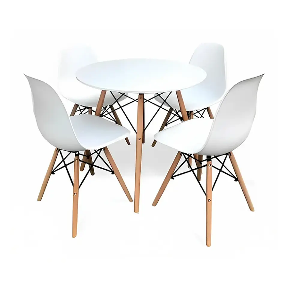 Comedor Mesa Eames Redonda Blanca 80cm + 4 Sillas Eames Blancas 1