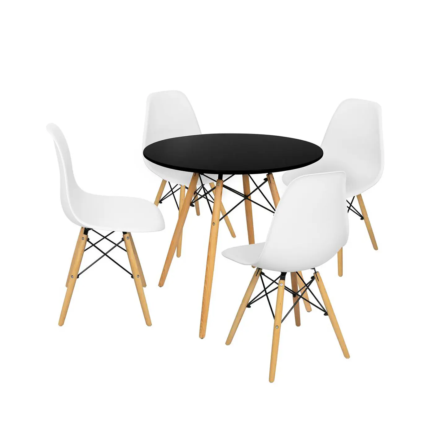 Comedor Mesa Eames Negra Redonda 80cm + 4 Sillas Eames Blancas 1