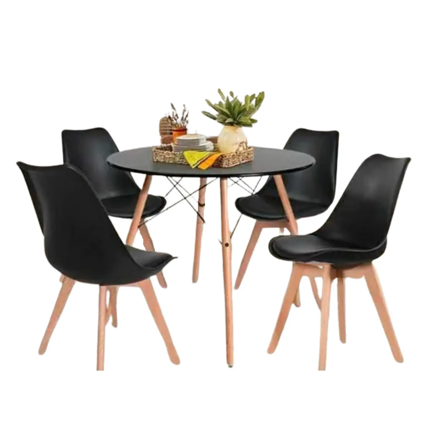 Comedor Eames negro redondo 80cm - 4 Sillas tulip negras 1