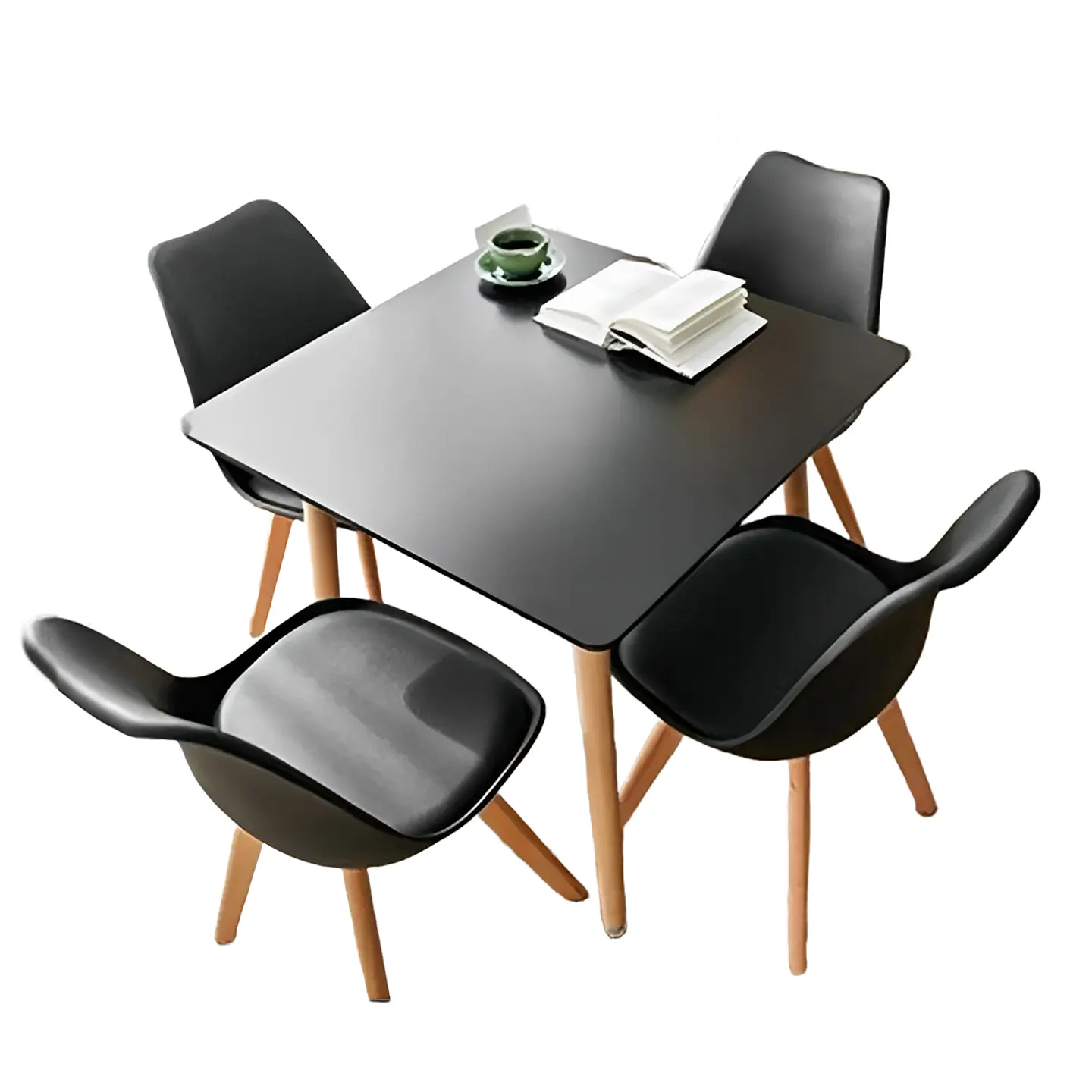 Comedor cuadrado negro 80cm - 4 Sillas tulip negras 1