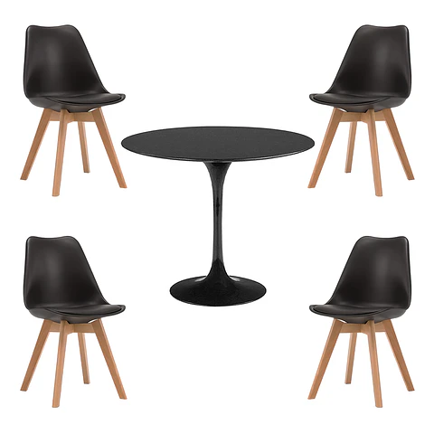 Comedor Tulip Negro 80cm - 4 Sillas tulip negras