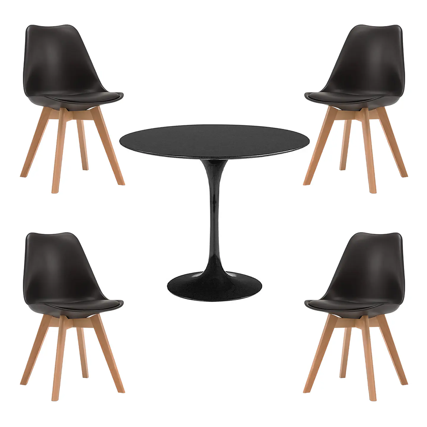 Comedor Tulip Negro 80cm - 4 Sillas tulip negras 1