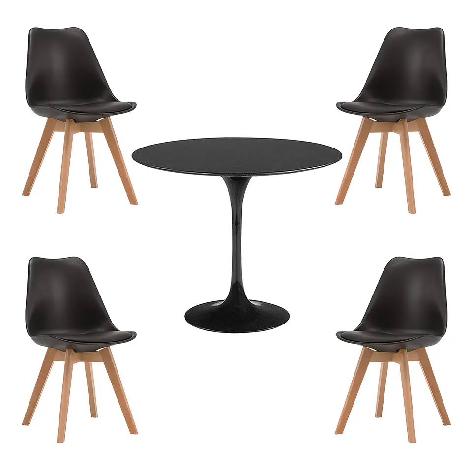 Comedor Tulip Negro 80cm - 4 Sillas tulip negras 1