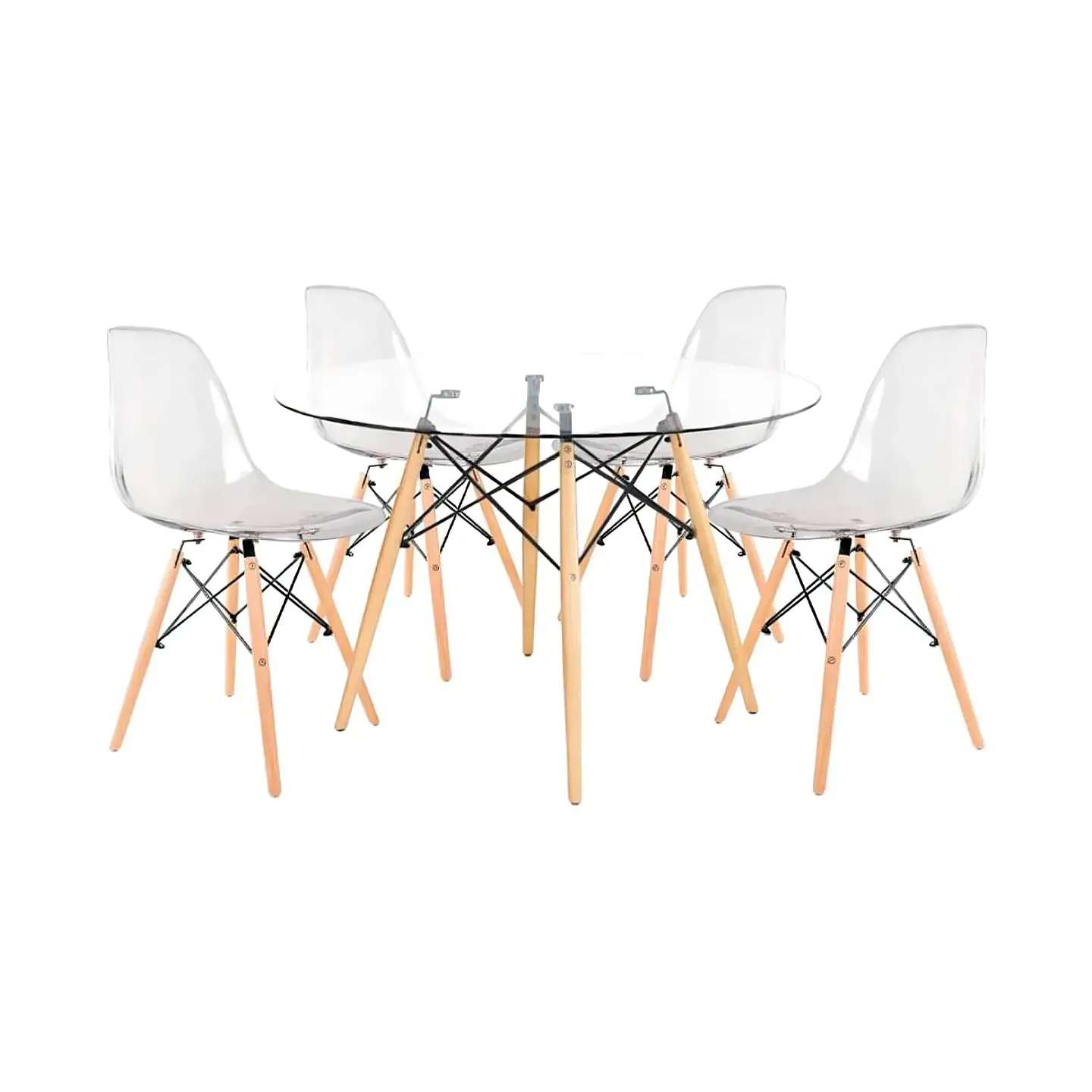 Comedor Mesa Eames de Vidrio 80cm - 4 Sillas Eames transparentes 1
