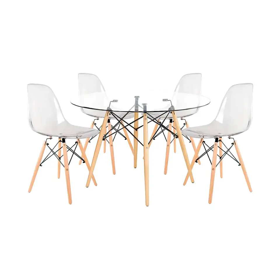 Comedor Mesa Eames de Vidrio 80cm - 4 Sillas Eames transparentes 1