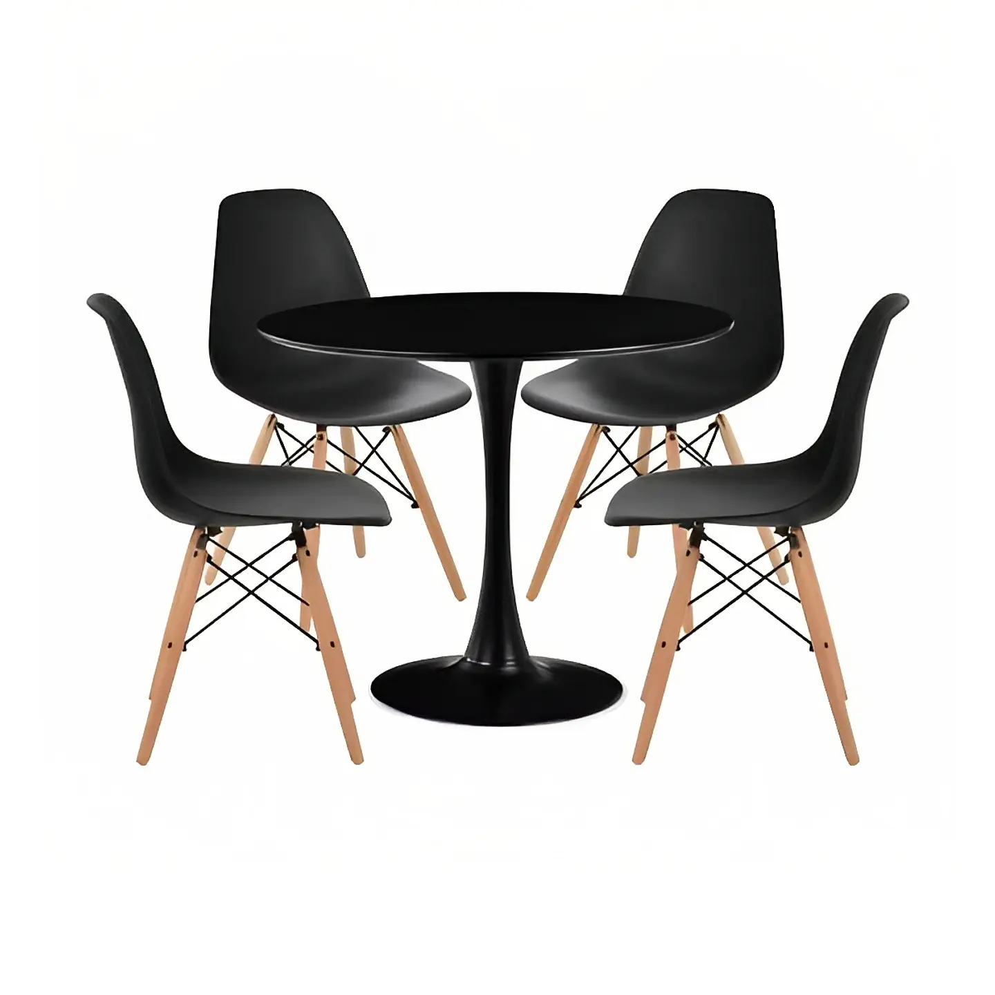 Comedor Mesa Tulip Negra - 4 Sillas Eames Negras 1