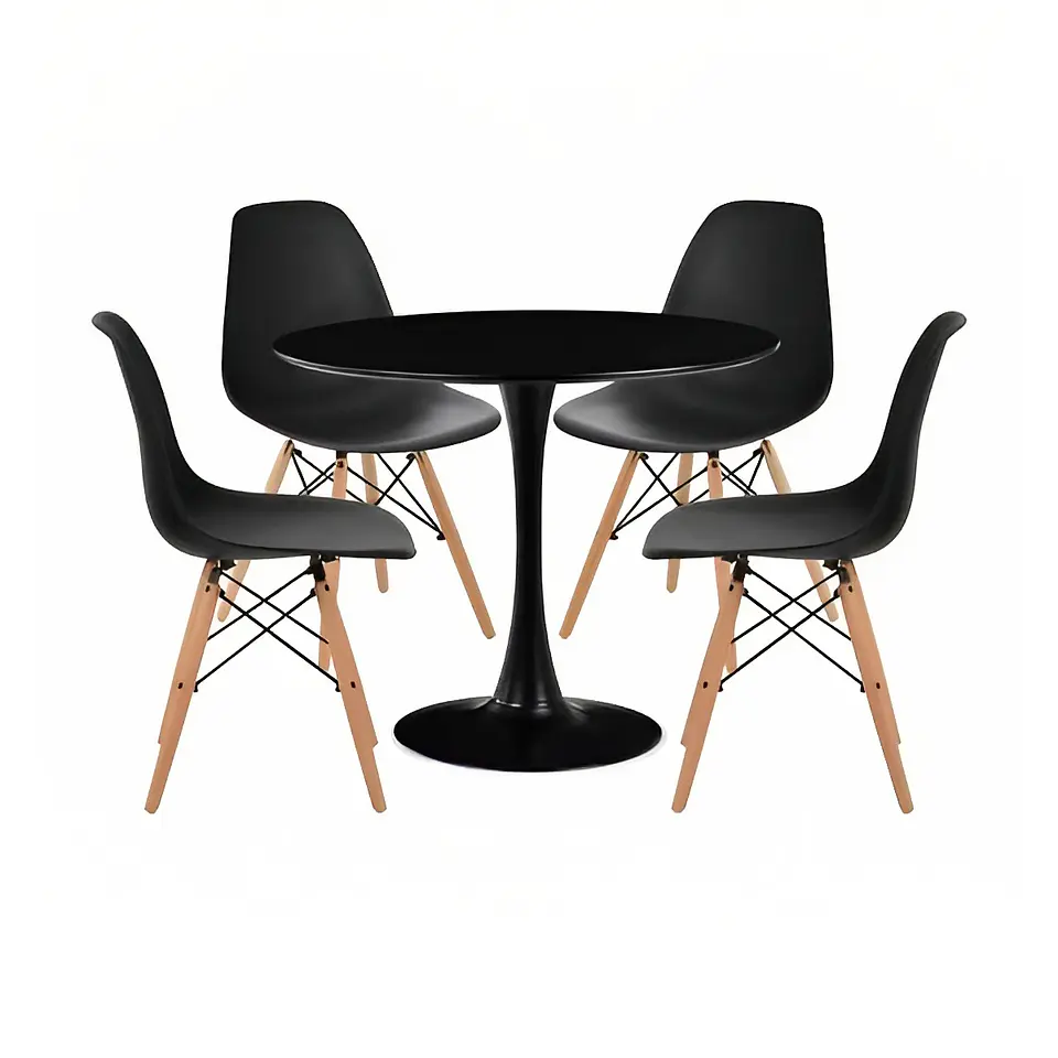 Comedor Mesa Tulip Negra - 4 Sillas Eames Negras 1