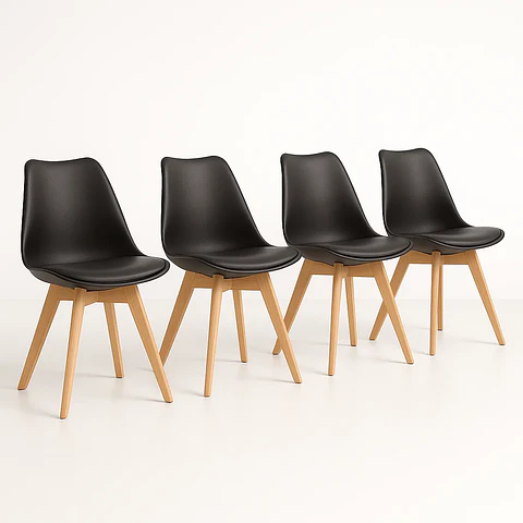 Pack de 4 Sillas Tulip Acolchada Negras