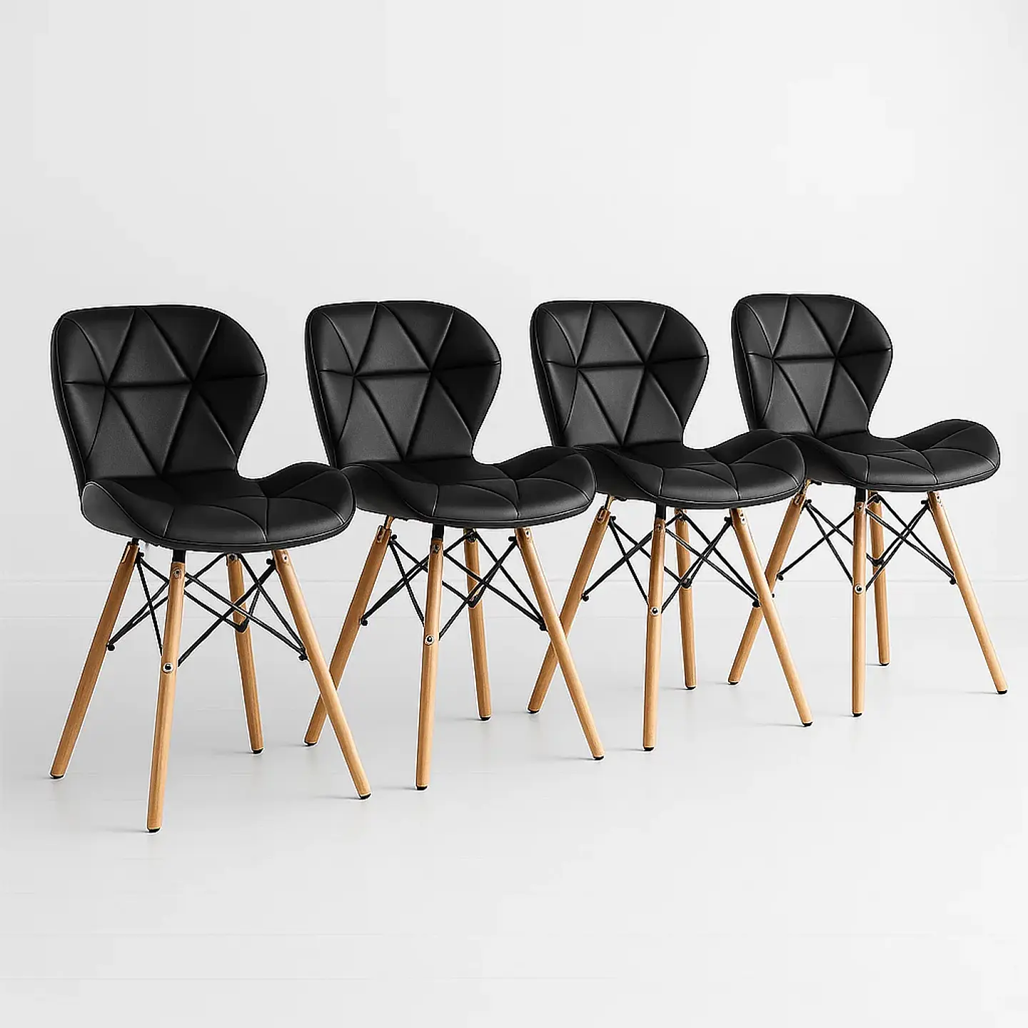 Pack de 4 Sillas Radar Acolchadas Ecocuero Negras 1