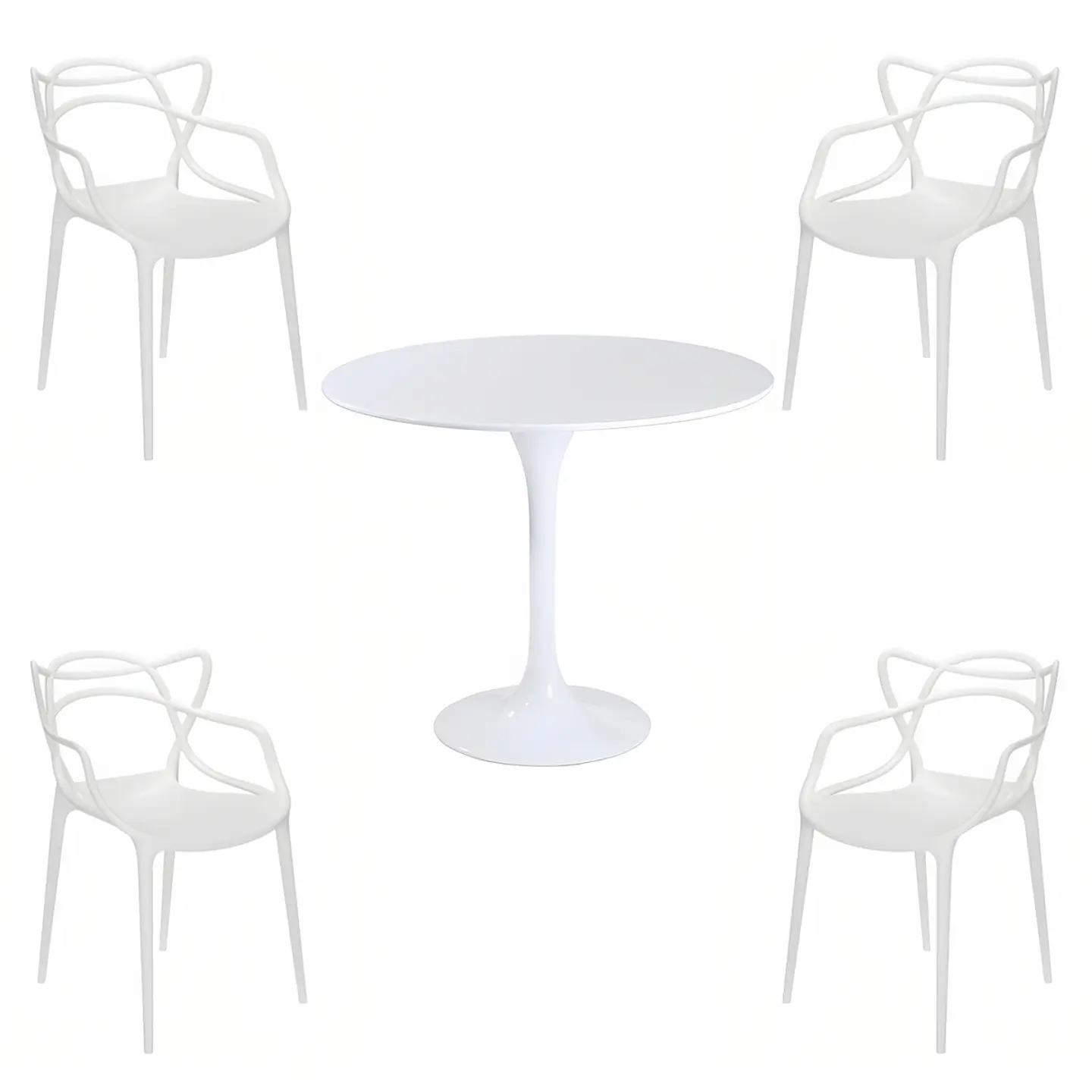 Comedor Mesa Tulip Blanca 80cm - 4 Sillas Master blancas 1
