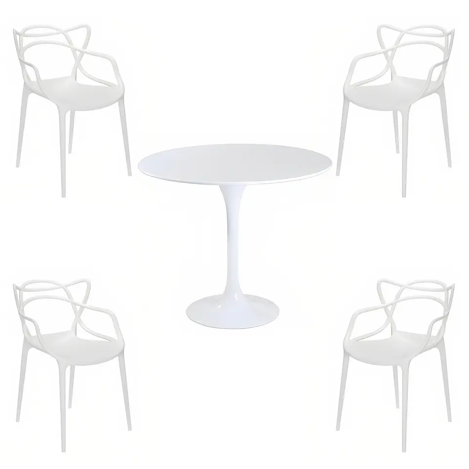 Comedor Mesa Tulip Blanca 80cm - 4 Sillas Master blancas 1