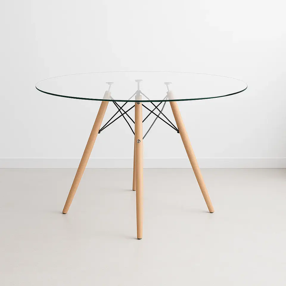 Mesa de Comedor Eames 100cm redonda vidrio 1