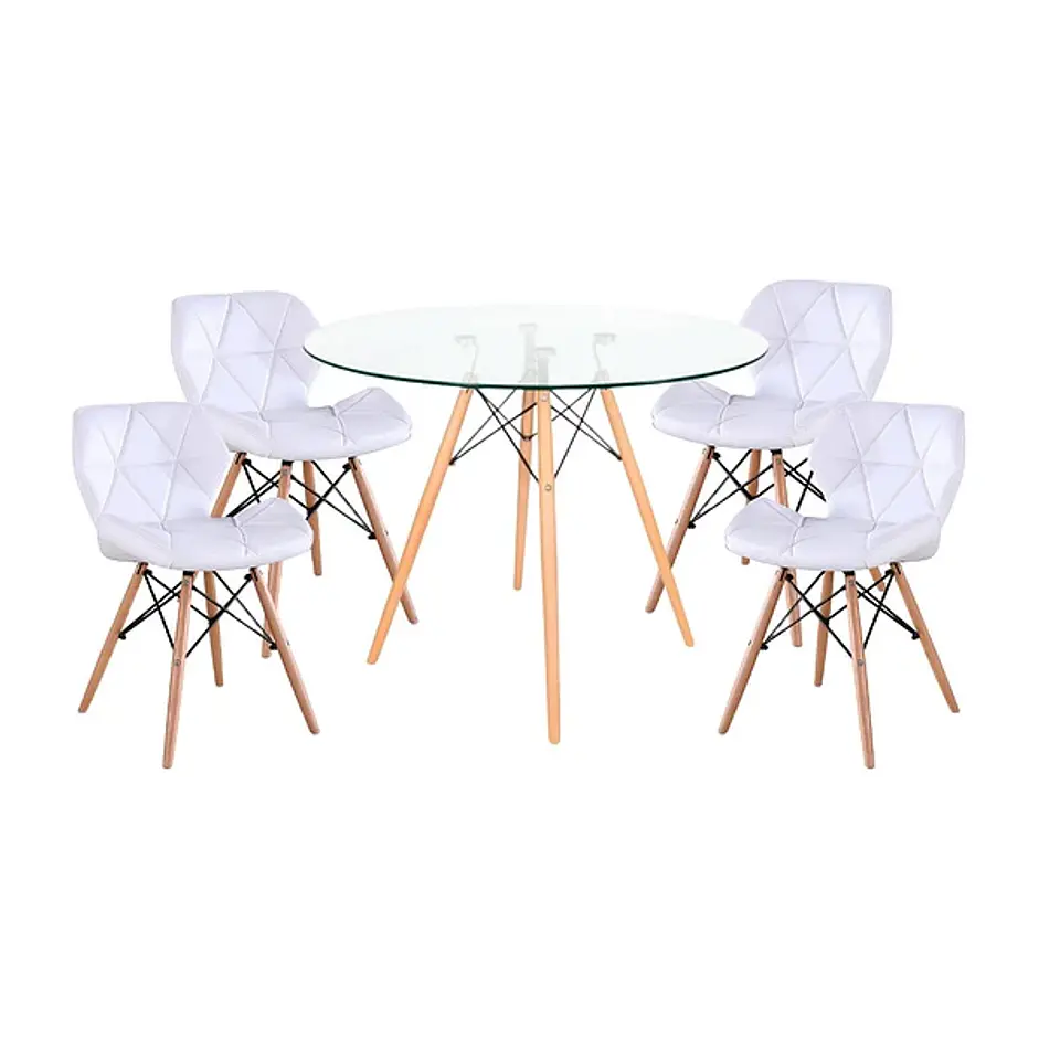 Comedor Mesa Redonda de Vidrio 80cm + 4 Sillas Radar blancas 1