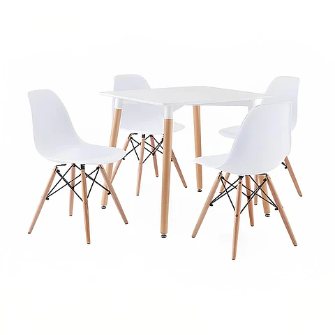 Comedor Mesa Eames Cuadrada Blanca + 4 Sillas Eames Blancas