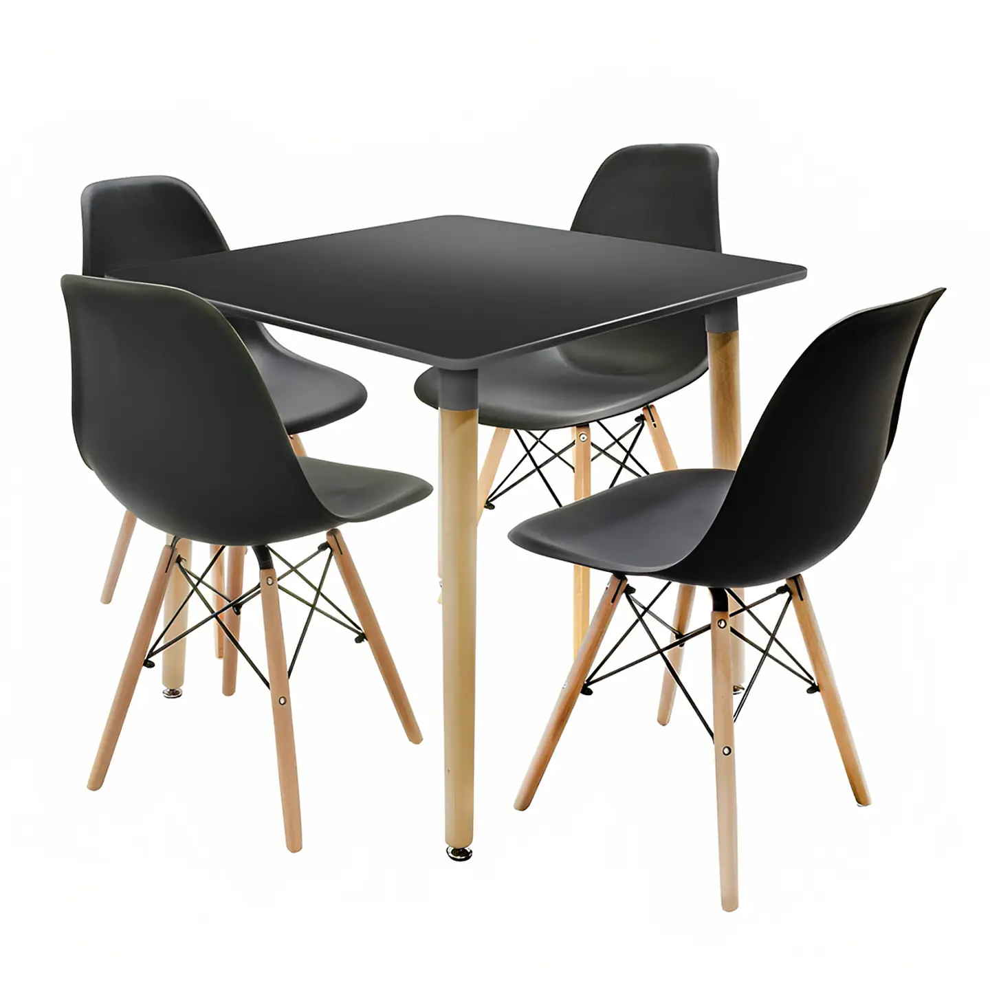 Comedor Mesa Eames Cuadrada Negra + 4 Sillas Eames Negras 1