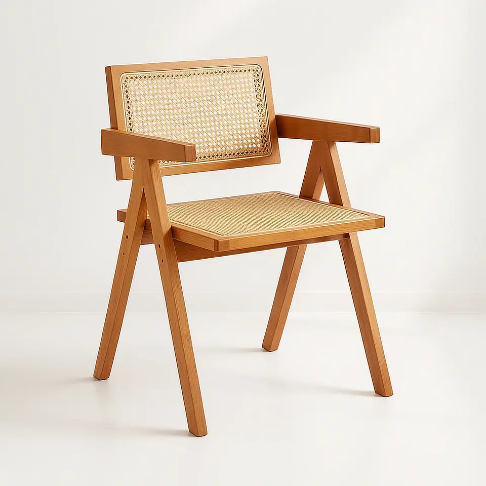 Silla Sitial Butaca Chandigarh Madera Rattan  1