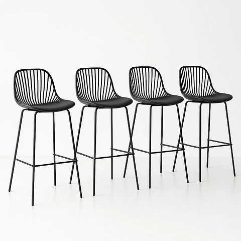 Pack de 4 Taburetes Piso Bar Tropea Alto - Negro