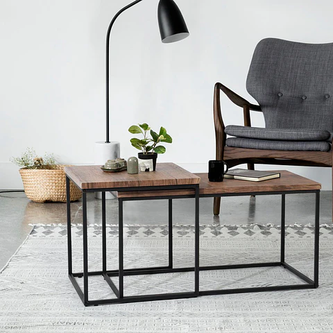 Mesa de Centro Doble Rectangular Madera Clara