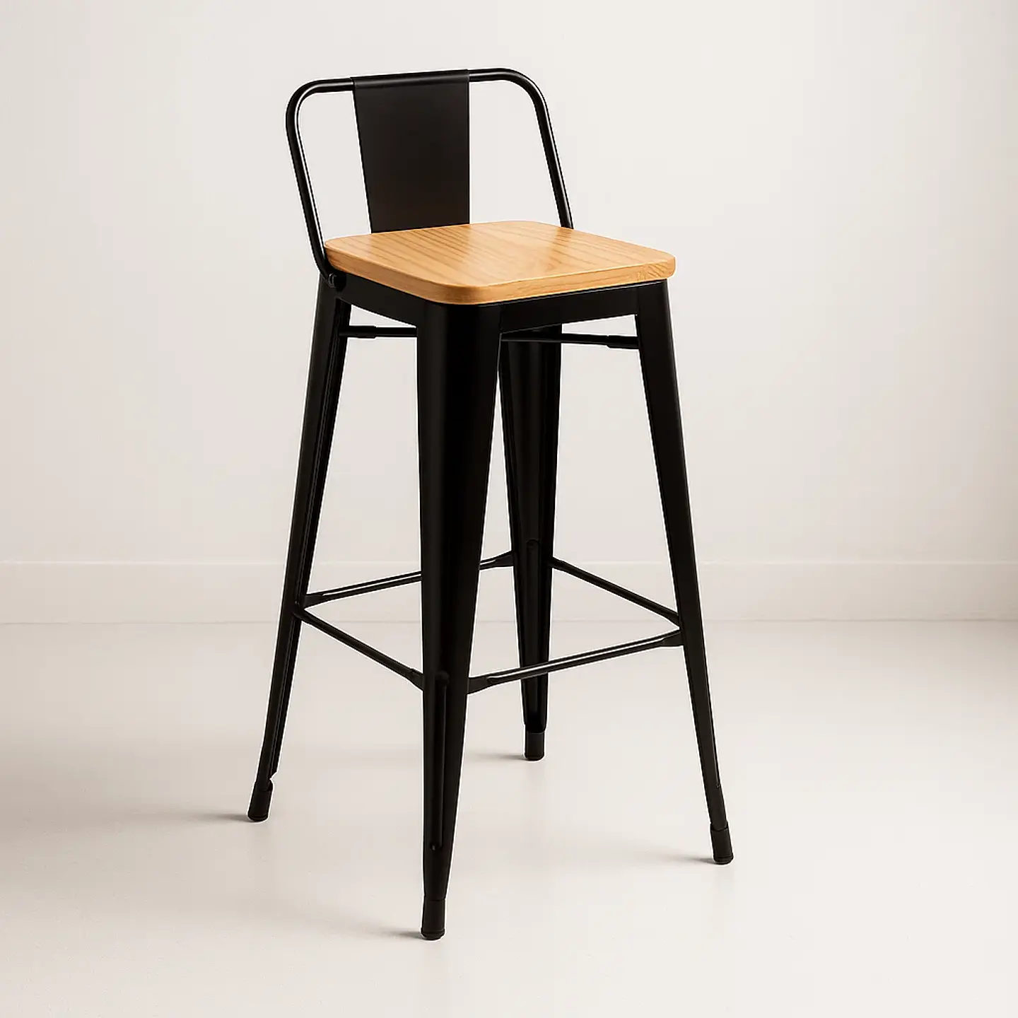 Taburete Tolix Negro altura 75/77cm asiento madera 1