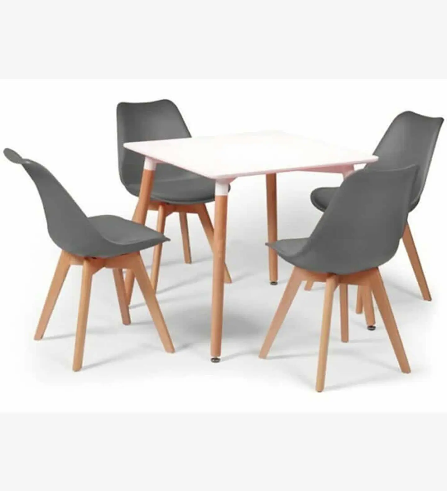 Comedor Mesa Cuadrada Blanca + 4 Sillas Tulip Acolchadas  1