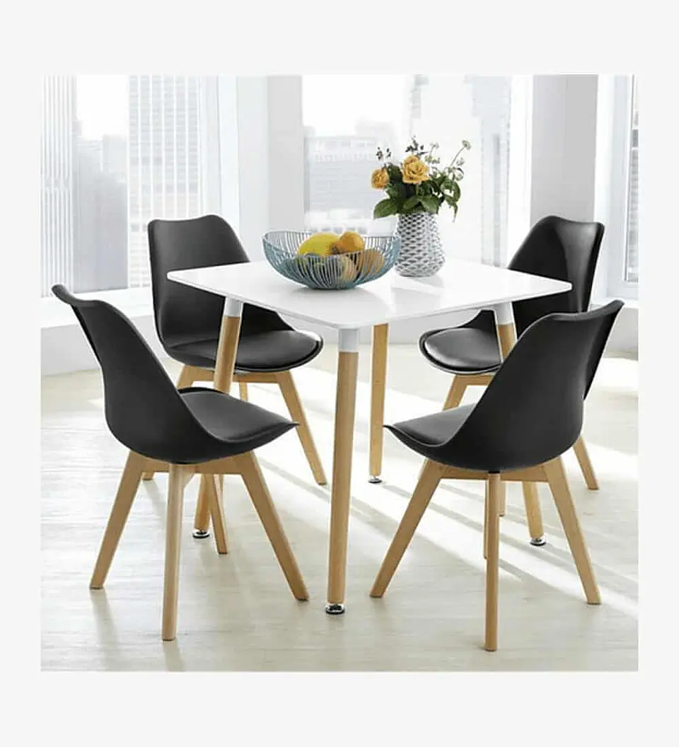 Comedor Mesa Cuadrada Blanca + 4 Sillas Tulip Acolchadas  2