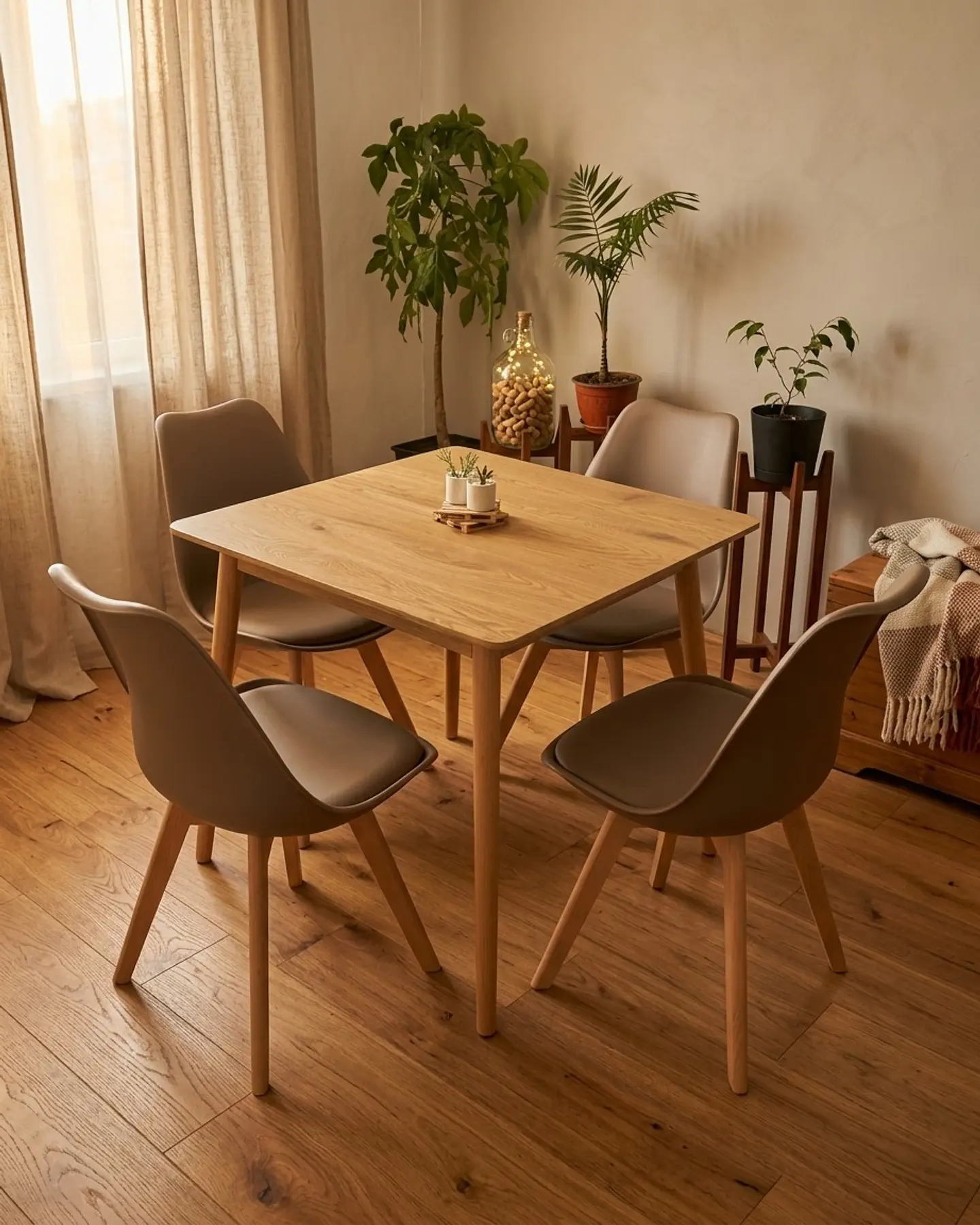 Comedor Mesa Cuadrada Blanca + 4 Sillas Tulip Acolchadas  3