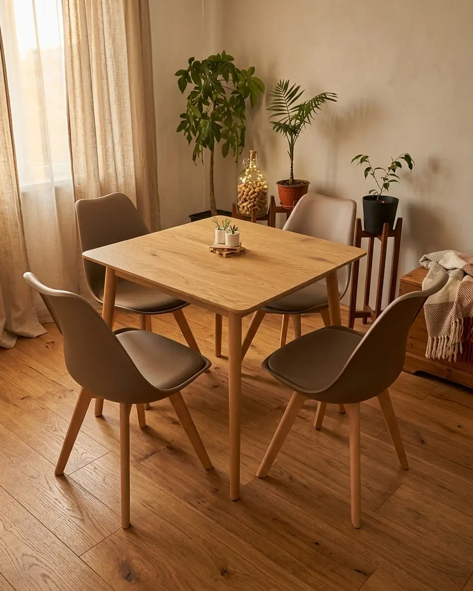 Comedor Mesa Cuadrada Blanca + 4 Sillas Tulip Acolchadas  3