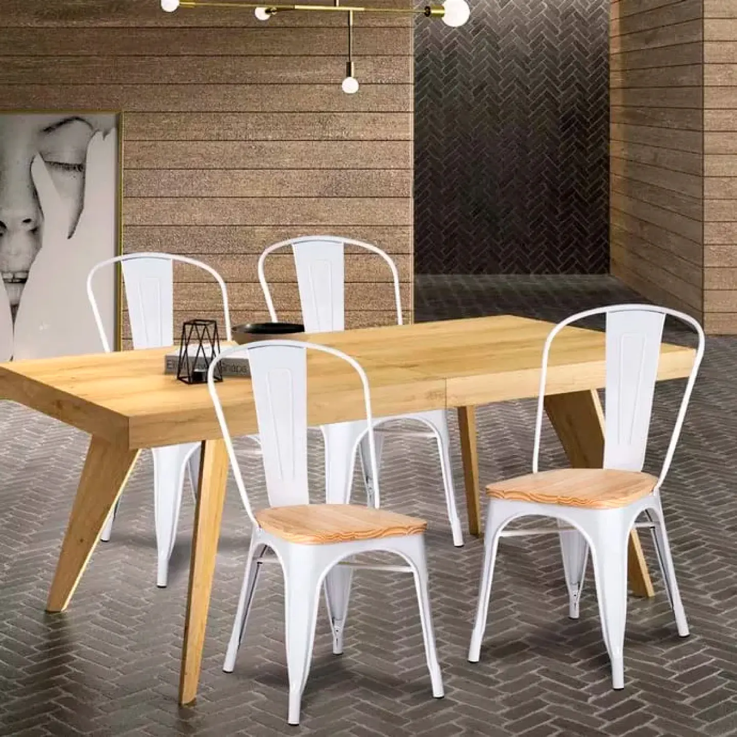 Silla Tolix con asiento de madera 4