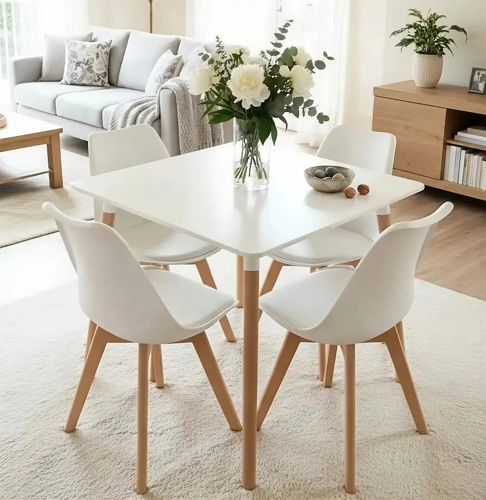 Comedor Mesa Cuadrada Blanca + 4 Sillas Tulip Acolchadas  6