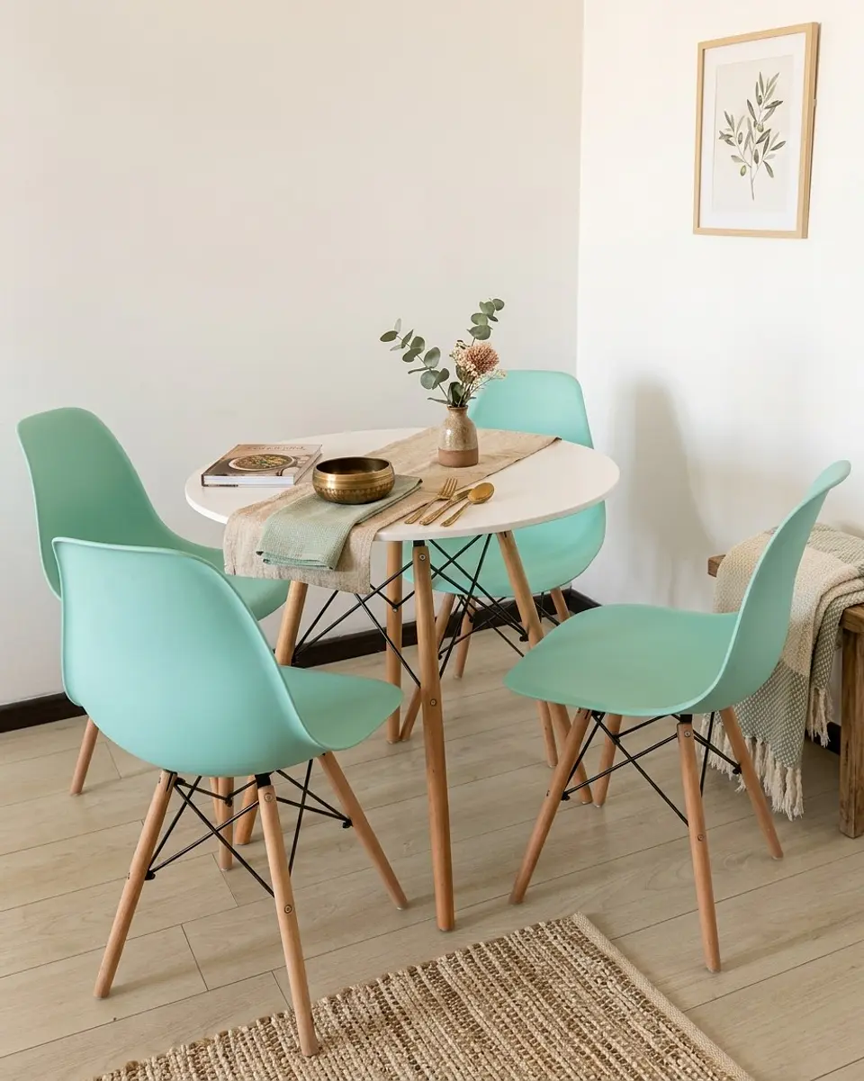 Juego de Comedor Mesa Redonda 100 cm + 4 Sillas Eames 1