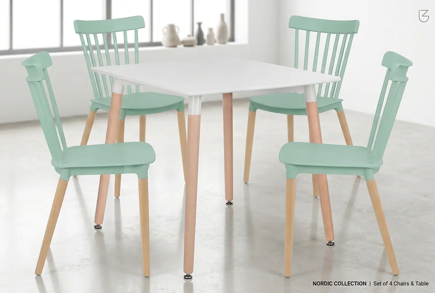 Juego de Comedor Mesa Eames Cuadrada 80 cm + 4 Sillas Windsor 10