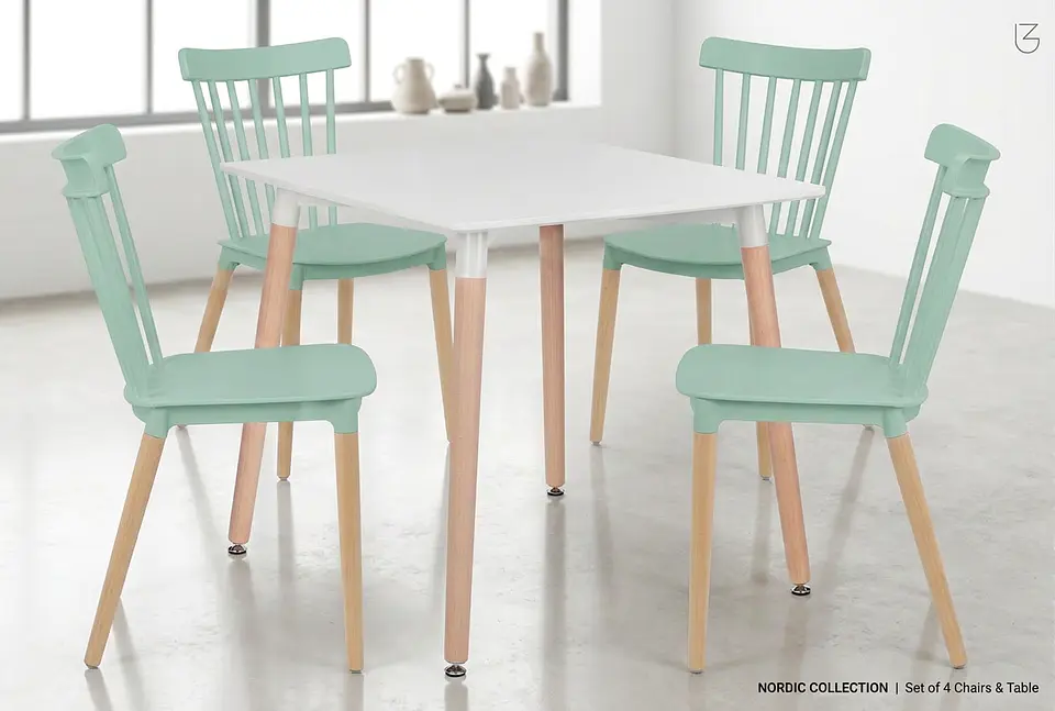 Juego de Comedor Mesa Eames Cuadrada 80 cm + 4 Sillas Windsor 10