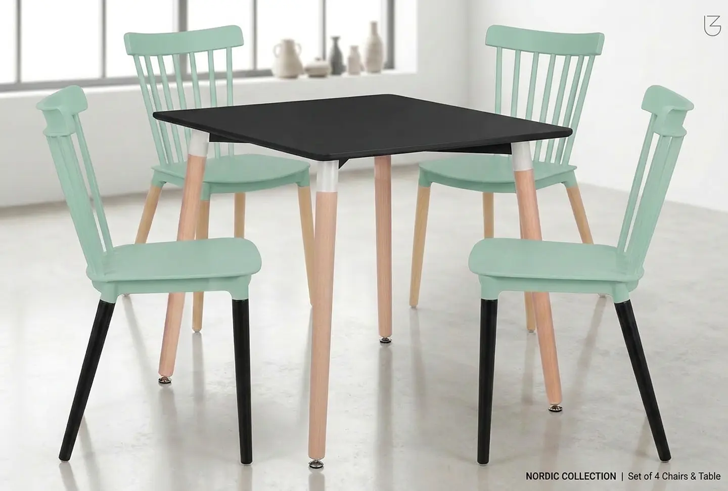 Juego de Comedor Mesa Eames Cuadrada 80 cm + 4 Sillas Windsor 11
